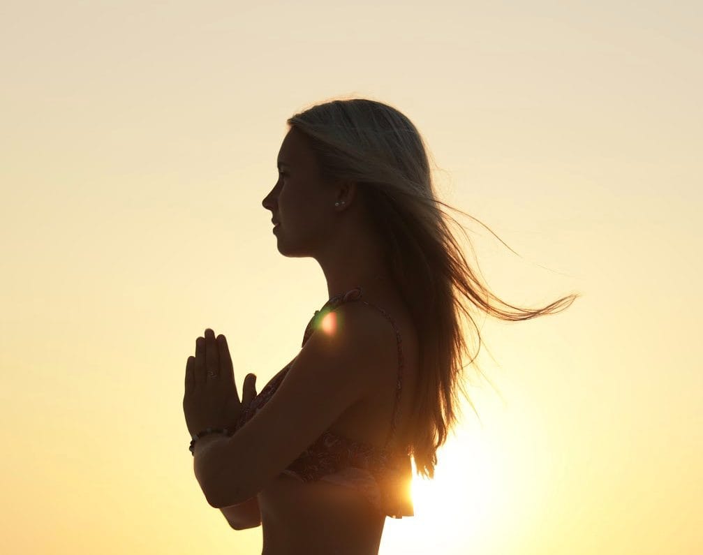 Mia leading morning yoga in the shala